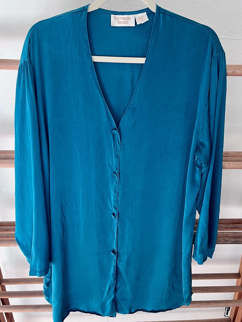 Vintage Victoria's Secret Teal Button-Front Women's 100% silk sleep shirt